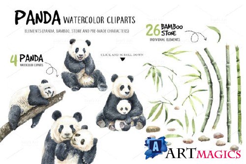 Panda. Watercolor animal clipart - 3867027