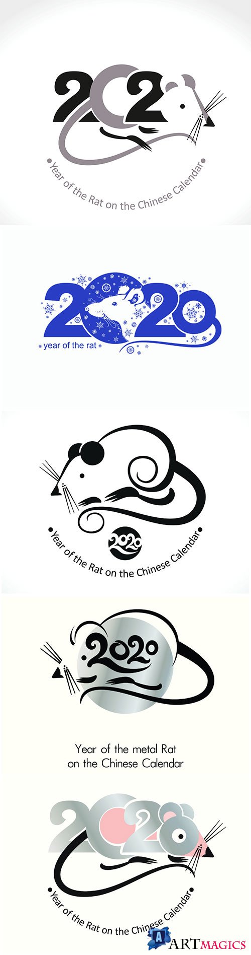 Year of the Rat 2020, vector template New Year's design on the Chinese calendar