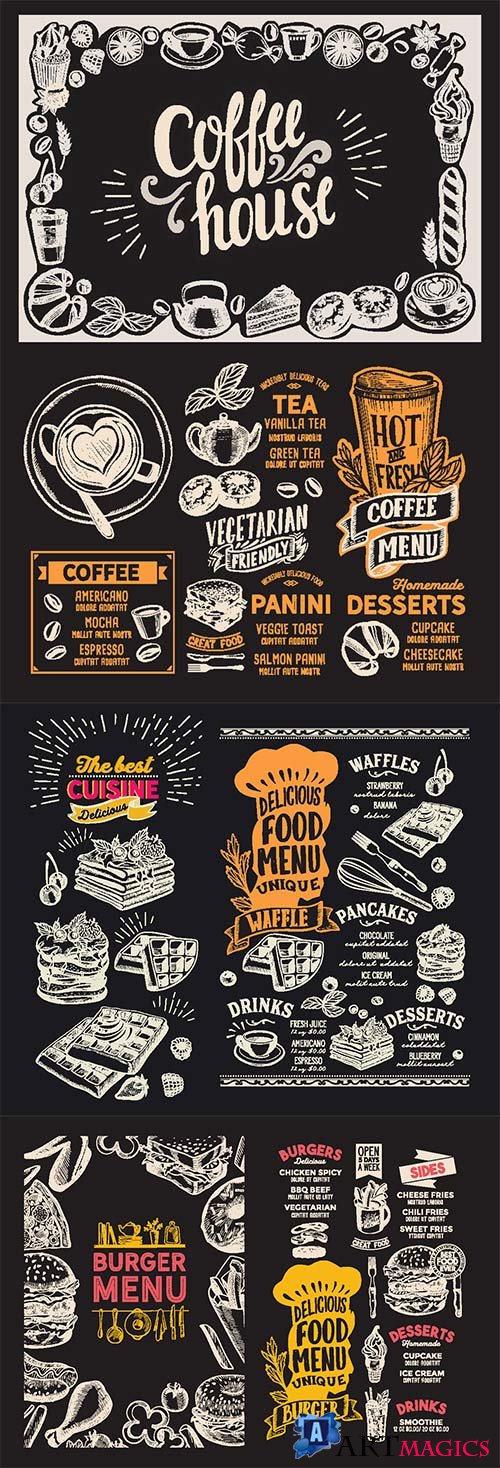 Menu food template for restaurant with doodle hand-drawn graphic # 2