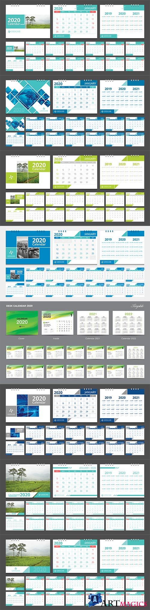 2020 calendar set week start Sunday corporate design template