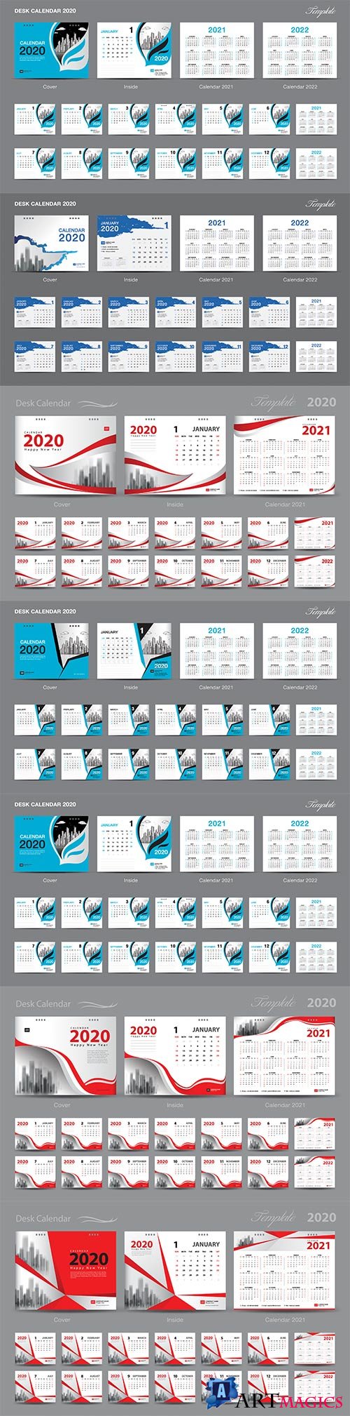Set Desk Calendar 2019 template design vector