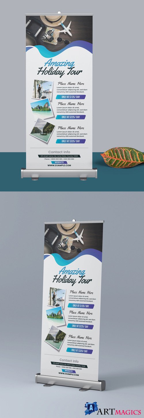 Roll Up Banner Layout with Blue Gradient Elements 298079080
