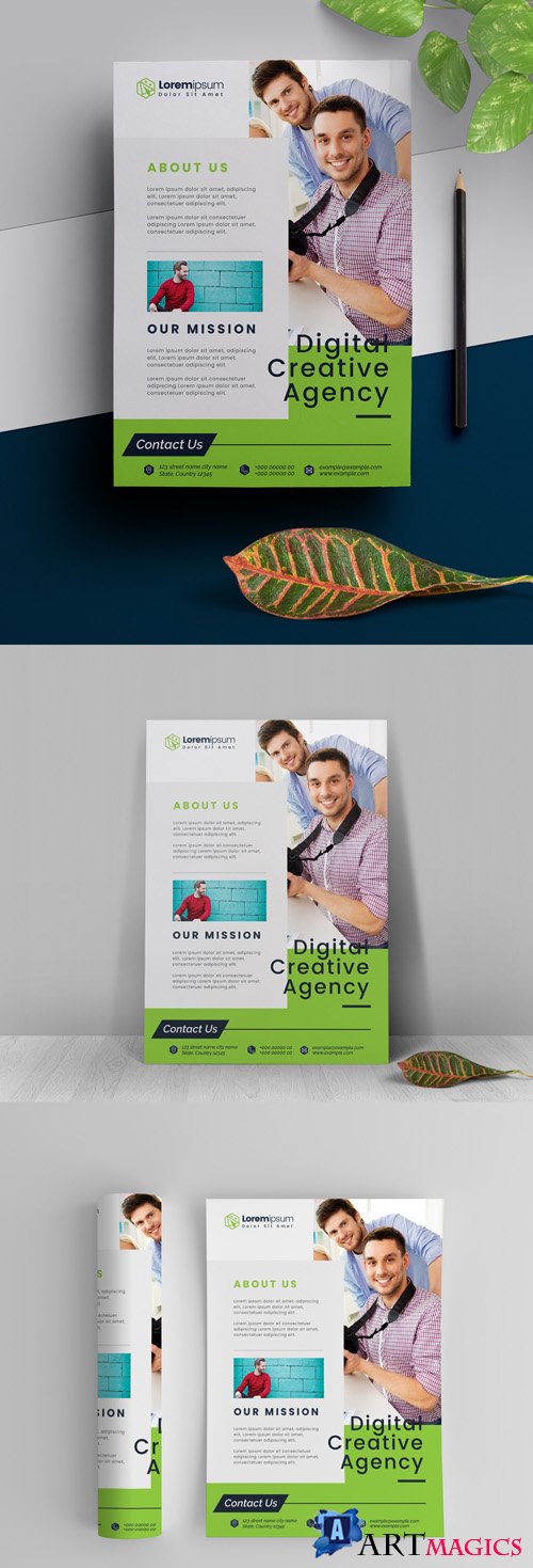 Flyer Layout with Green Accents 295382580
