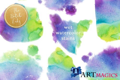 Wet Waterpaint Stain Clipart Set - 4235242
