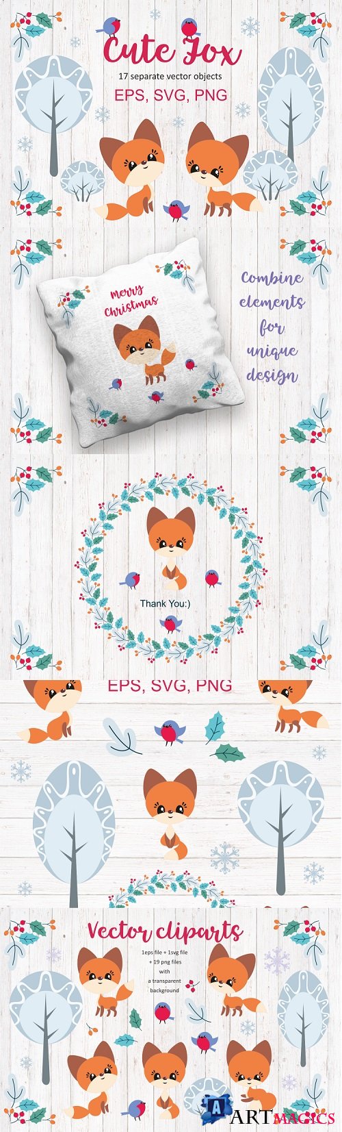 Cute fox. Christmas clip arts - 375628