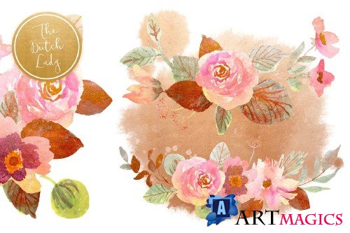 Vintage Bouquet & Label Clipart Set - 4242293