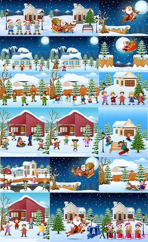 Зимние забавы - Векторный клипарт / Winter fun - Vector Graphics