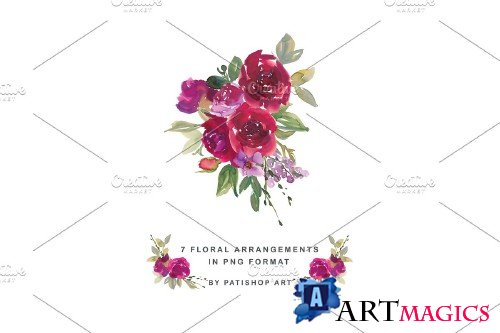 Watercolor Red Rose Clipart Set - 4201901