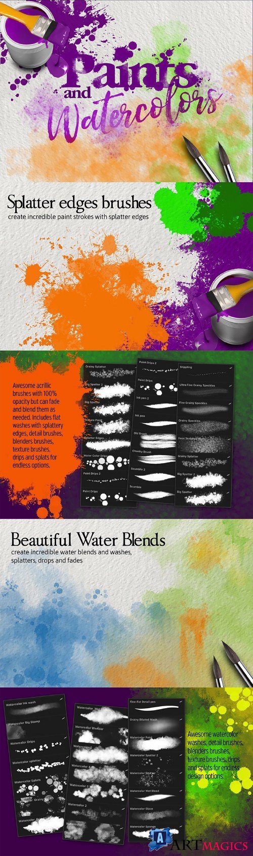 42 Paints and Watercolor Brushes - 3420671