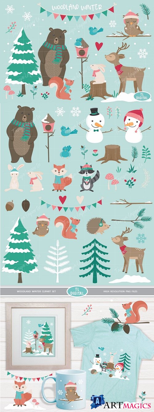 Woodland Winter Graphic Collection - 40 Illustrations - PNG - 372925
