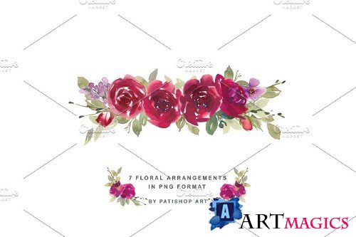 Watercolor Red Rose Clipart Set - 4201901