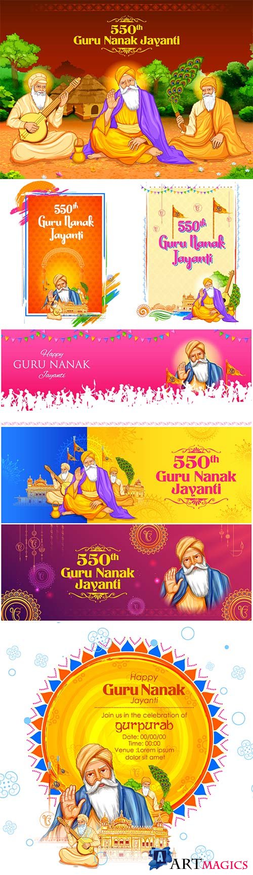 Happy Gurpurab, Guru Nanak Jayanti festival of Sikh celebration 
