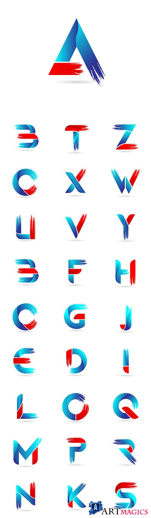 Blue red alphabet letter with grunge brush pattern for company logo icon