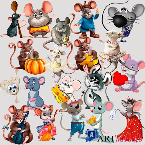 Клипарт png на прозрачном фоне - Мультяшные крысы и мыши