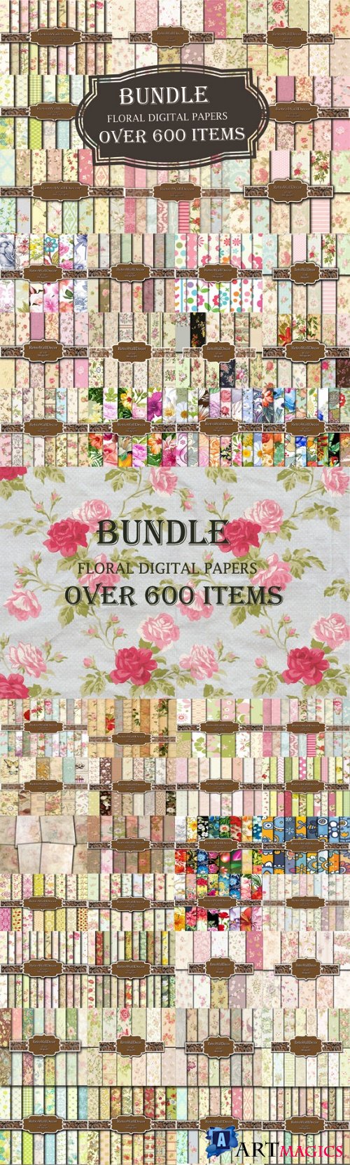 Floral Papers Bundle, over 600 Papers