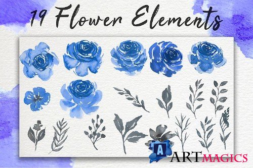 Blue Grey Watercolor Flower Clip-art - 373269