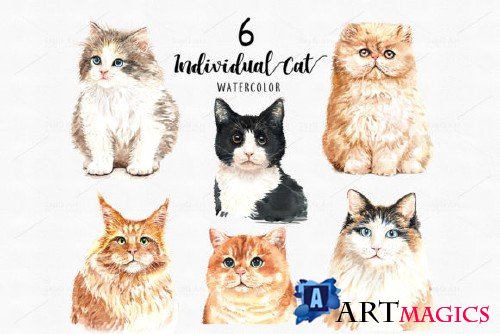 Cat Lover Watercolor Cliparts. Kitty watercolor - 370883