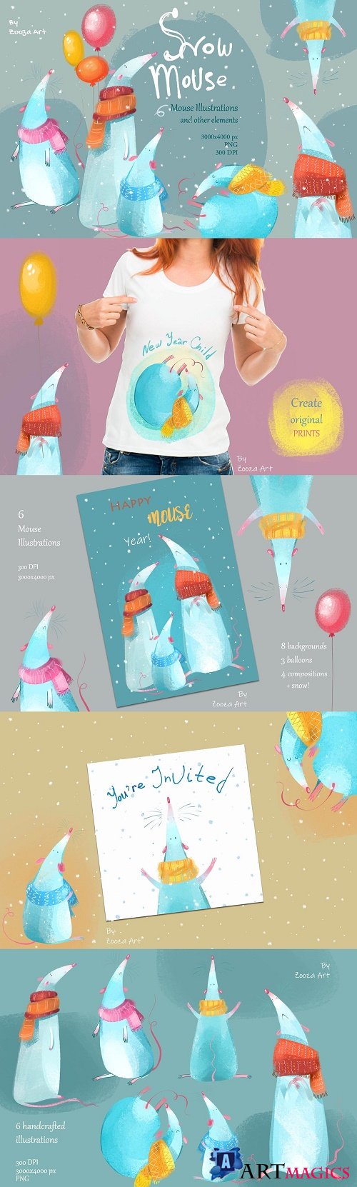 Snow Mouse cozy illustrations - 4244583