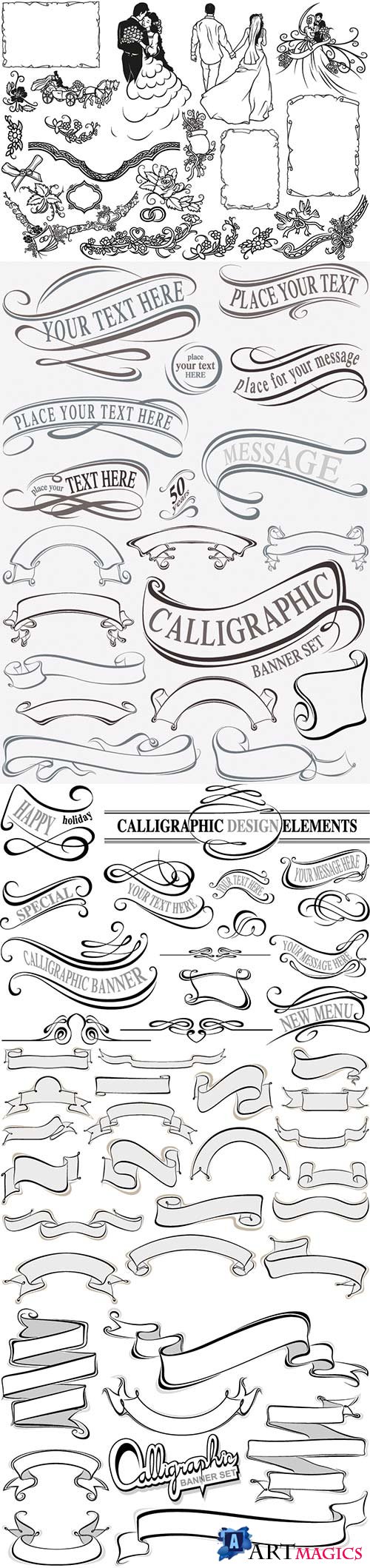 Calligraphic elements collection, design elements illustration