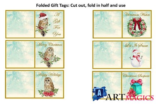 Watercolour Christmas Owls Clipart, Backgrounds & Craft Kit - 372123