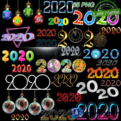 Клипарт - Надпись 2020 в различных стилях на прозрачном фоне