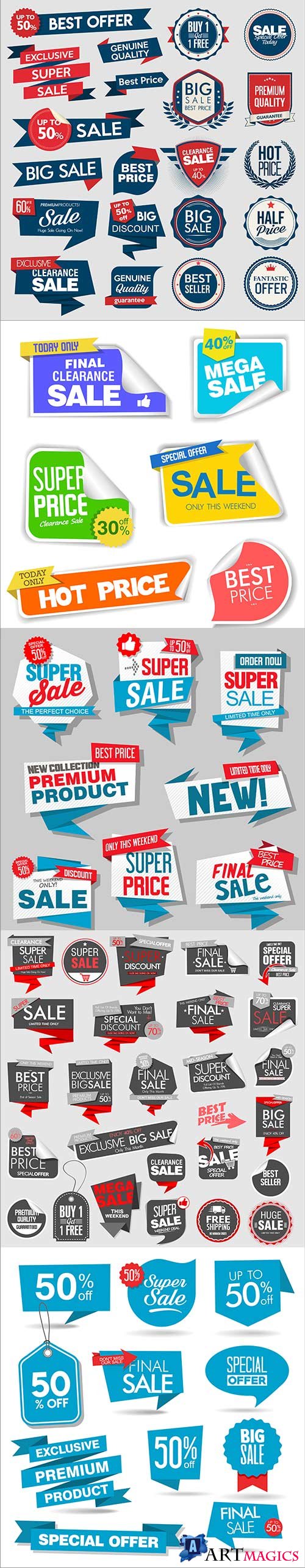 Collection of super sale and price badge and labels