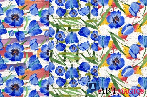Tulip watercolor clipart Blue png - 4254076