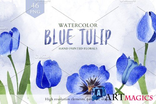 Tulip watercolor clipart Blue png - 4254076