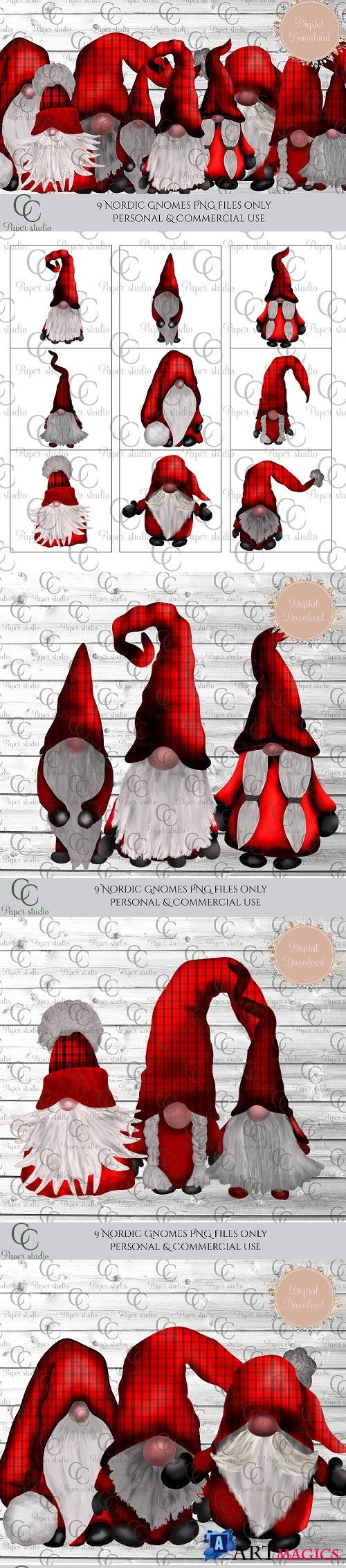 Scandinavian Tomte Gnomes - Christmas red tartan - 365688