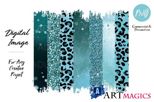 Turquoise Leopard Brush Strokes Sublimation transfer clipart - 376634