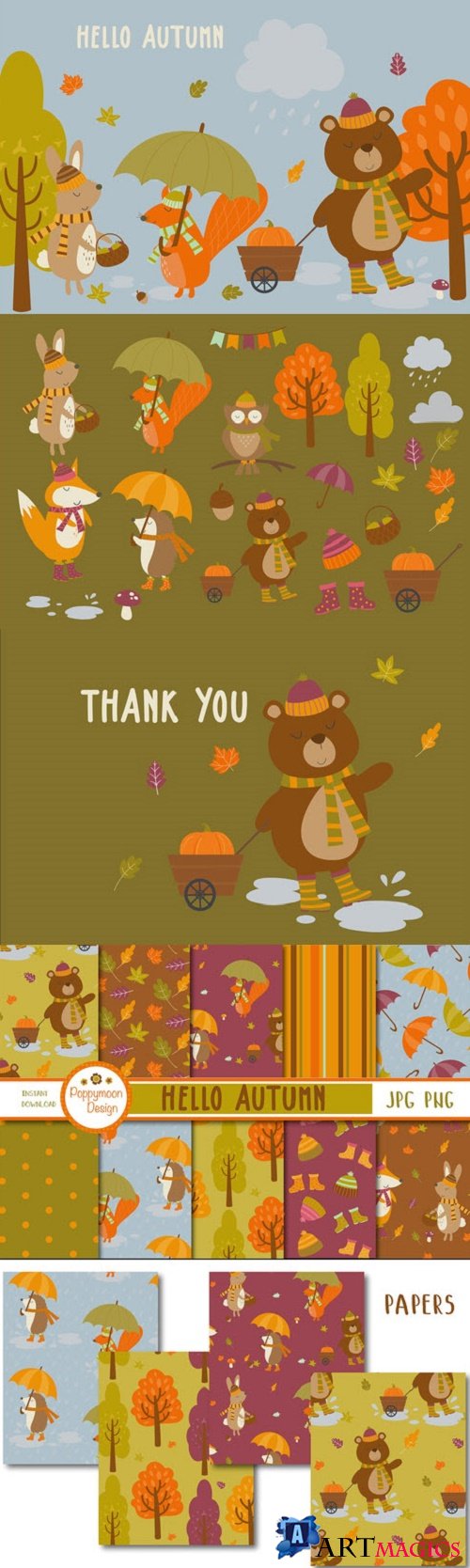 Hello Autumn Clipart and Paper - 4156345 - 4156351