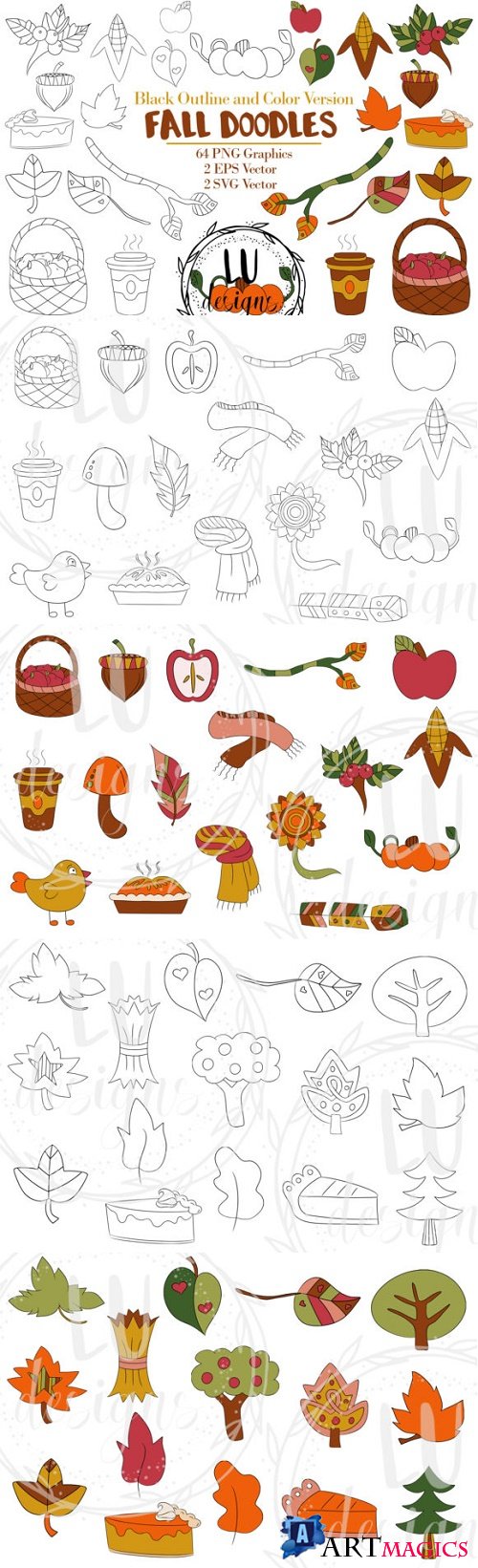 Fall Doodles Clipart, Autumn Graphics