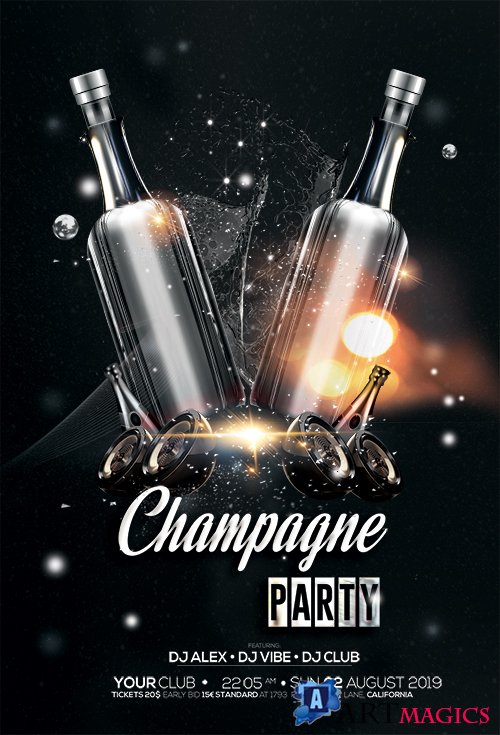 Champagne Party - Black & Gold PSD Flyer