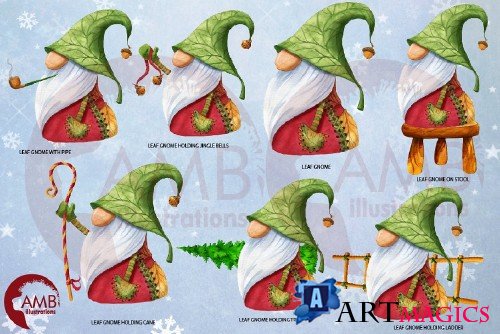 Christmas Gnomes Watercolor bundle - 4266202
