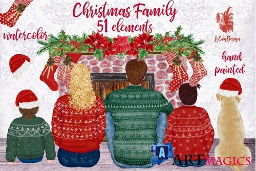Christmas family clipart Fireplace - 4264999