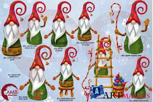 Christmas Gnomes Watercolor bundle - 4266202