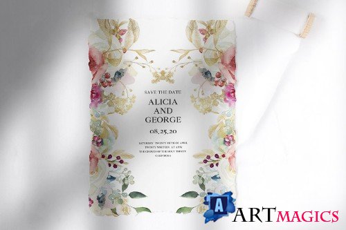Watercolor Flowers Wedding Suite - 4260316