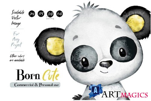 Panda clip art, watercolor boy bear panda,little cute baby - 380064