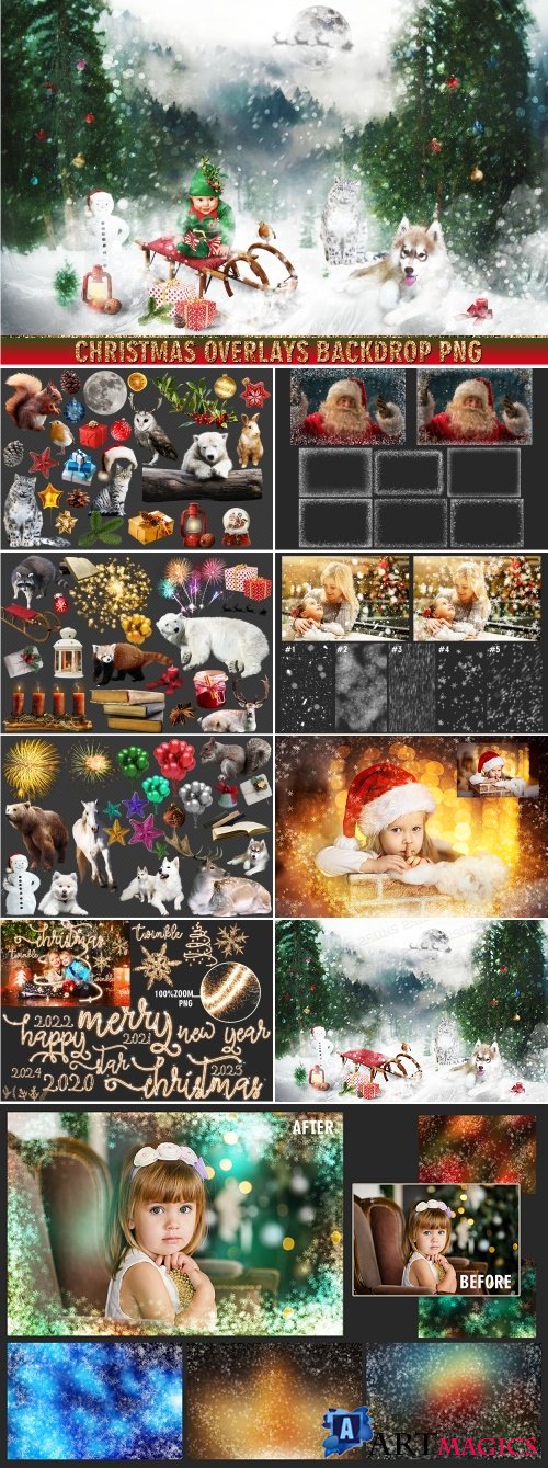 150 Christmas, overlays, photoshop PNG clipart backdrop - 380415