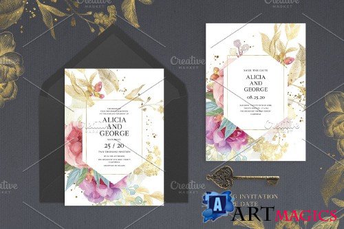 Watercolour Floral Wedding Suite - 4265774
