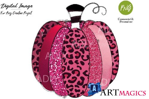 Pink Pumpkin sublimation transfer leopard gold glitter HTV - 380669