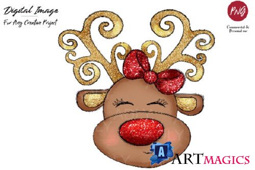 Reindeer Sublimation Christmas Clip Art
