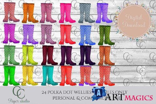 Polka dot Rain boots in 24 colours - 373959