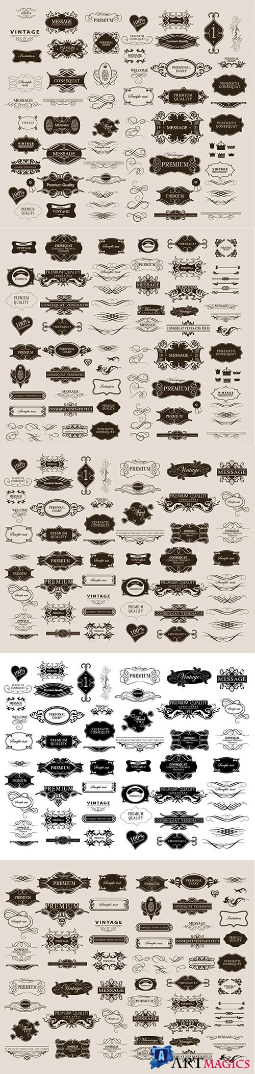 Set of calligraphic vector elements for design