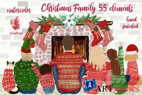 Christmas family clipart Fireplace - 4283275