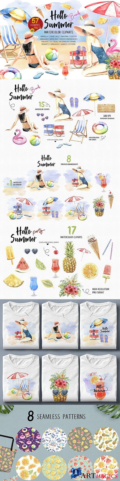 Summer Beach Party, Watercolor Women - 3914118