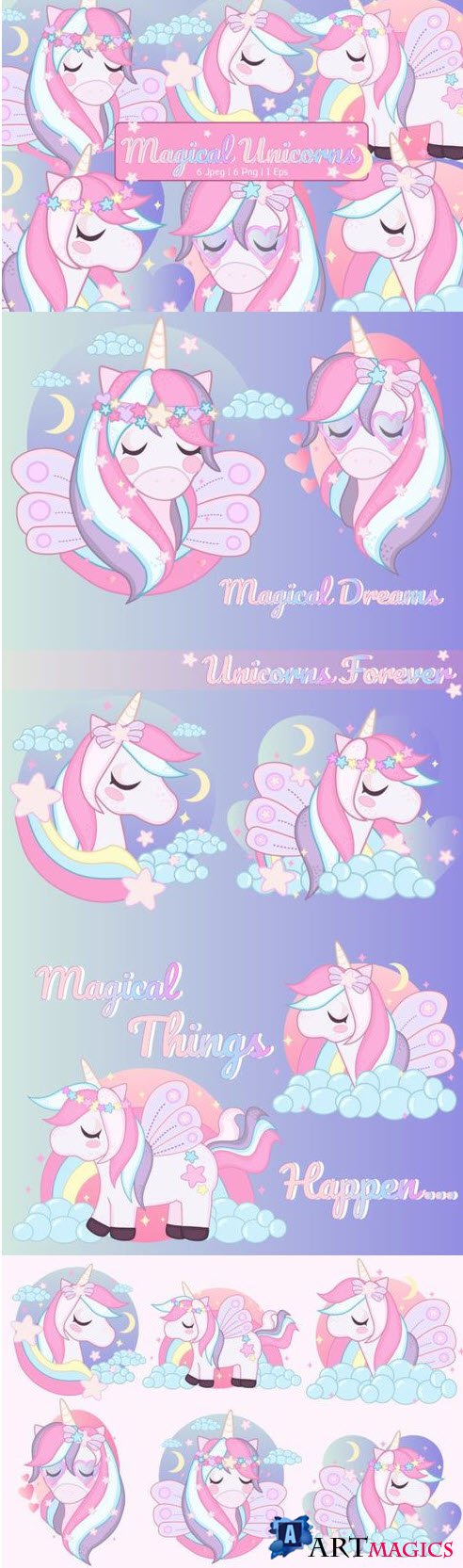 Magical Unicorn Clipart Set