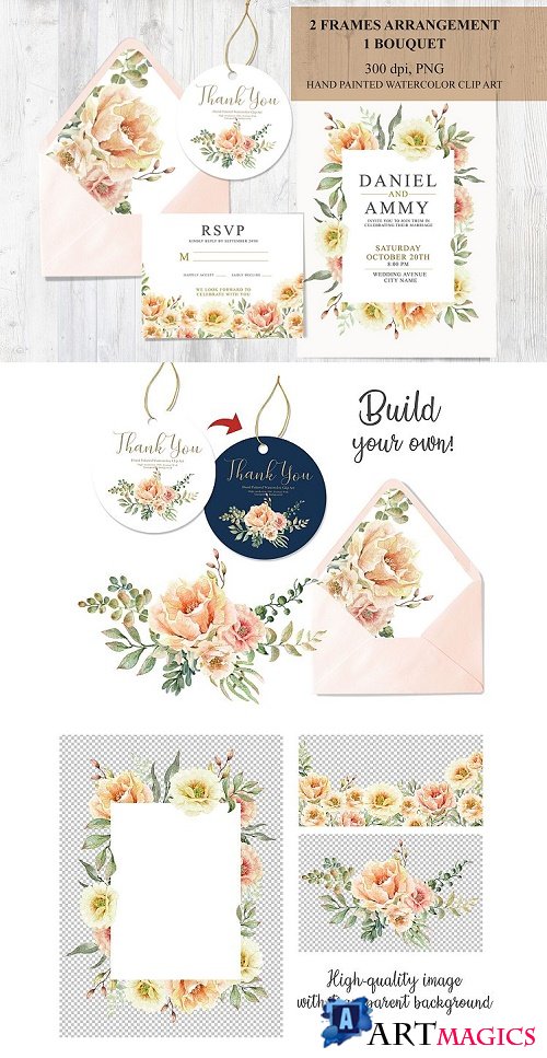 Watercolor flower wedding set - 384968