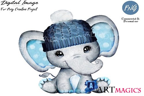 Winter boy elephant clip art, very cute little peanut - 383940