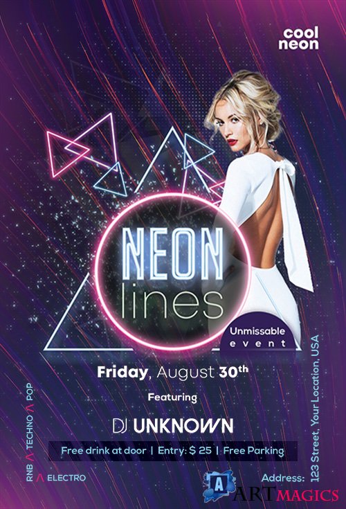 Neon Lines - Premium flyer psd template